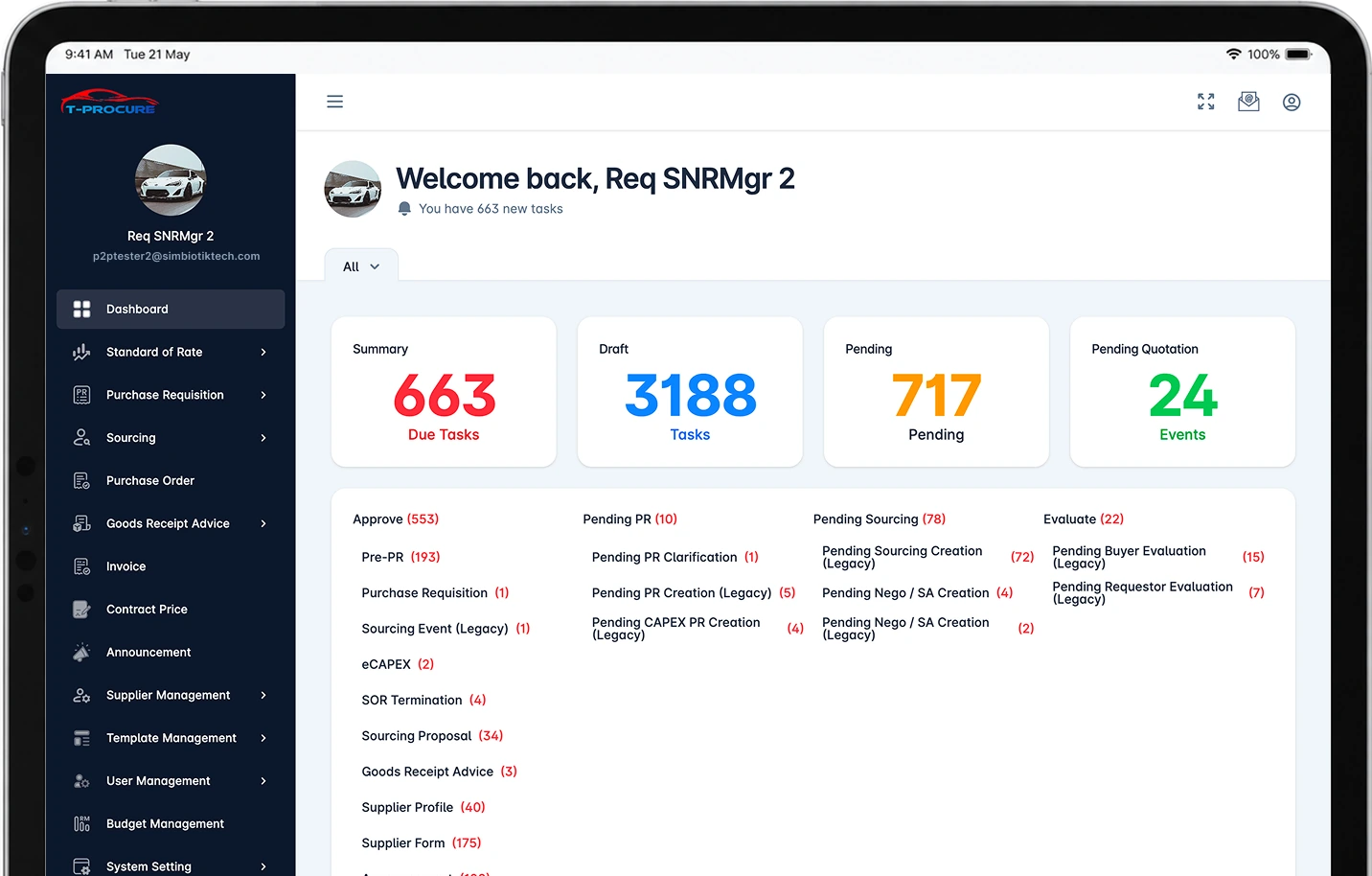 T-Procure procurement dashboard